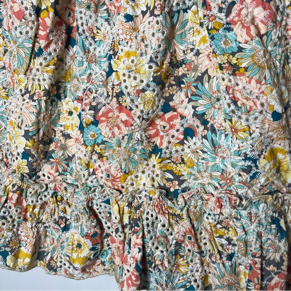 Solitaire Floral Eyelet Embroidered Ruffle Cottagecore Mini Skirt Lined Medium - Picture 2 of 7